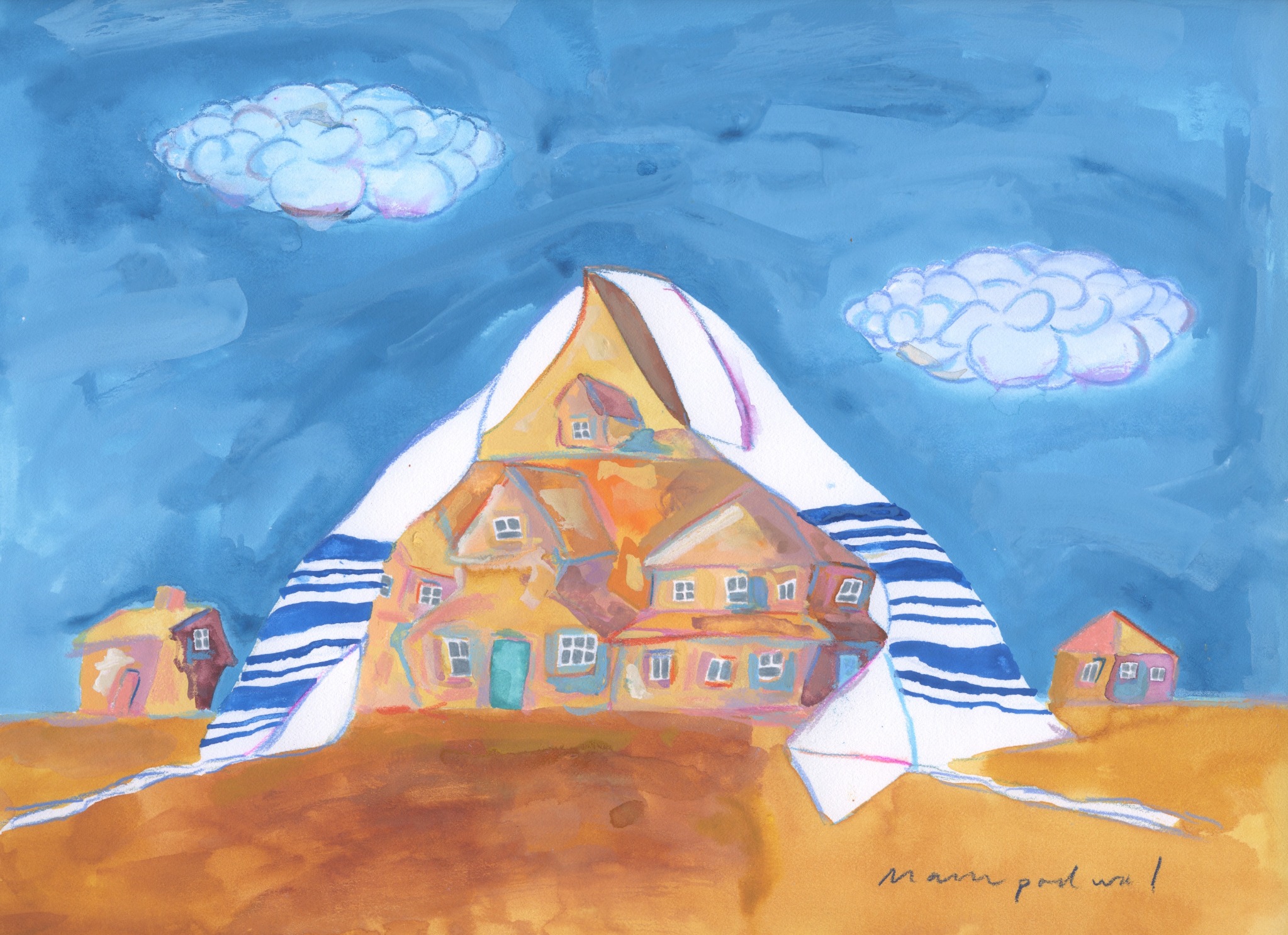 Mark Podwal, Shtetl Synagogue with Shabbat Clouds